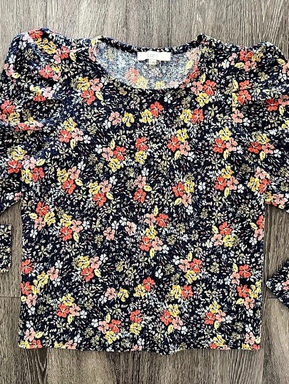 LOFT Floral Long Sleeve Top in Blue & Red